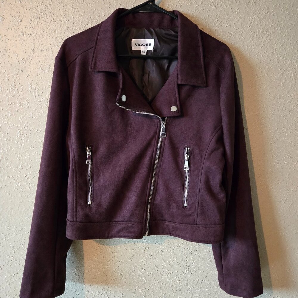 How amazing!  Faux suede brown biker jacket